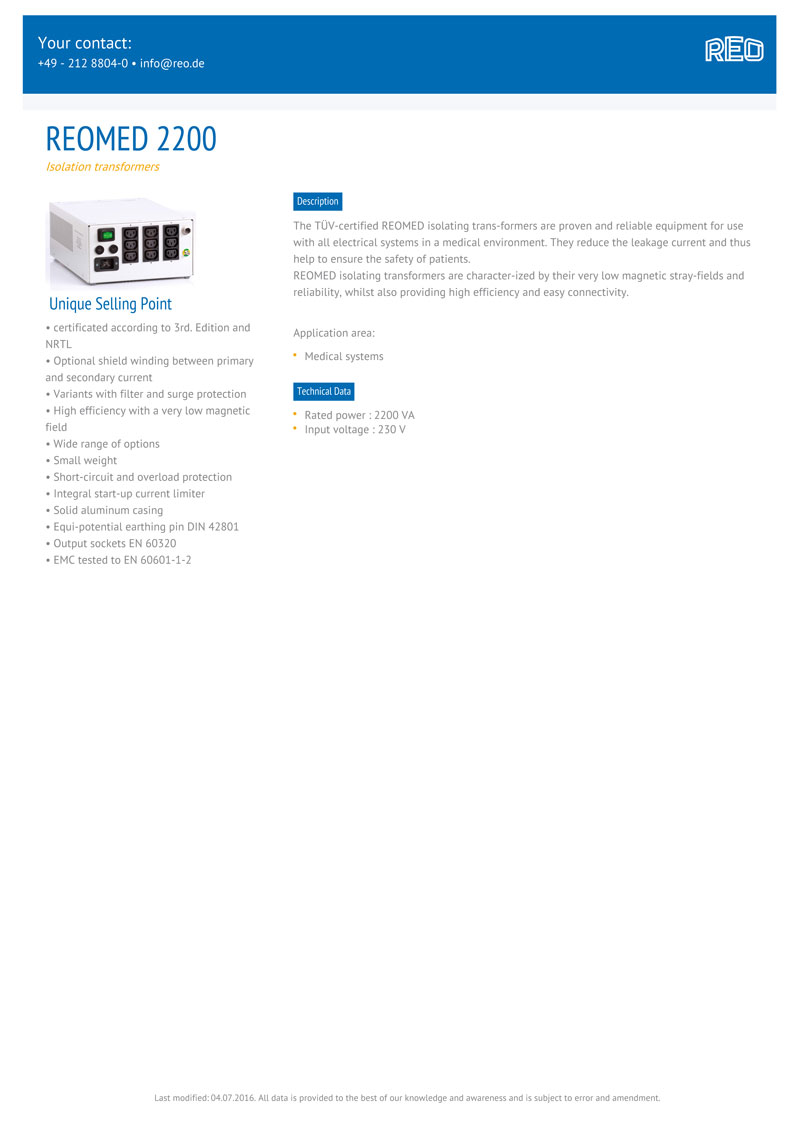 醫(yī)用電源隔離器 REOMED220(圖1)